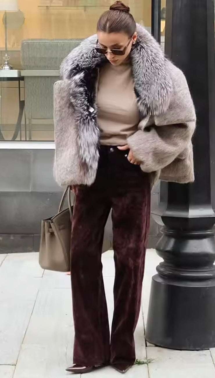 Parka corto in lana con maxi collo ecopelliccia - Kagrika