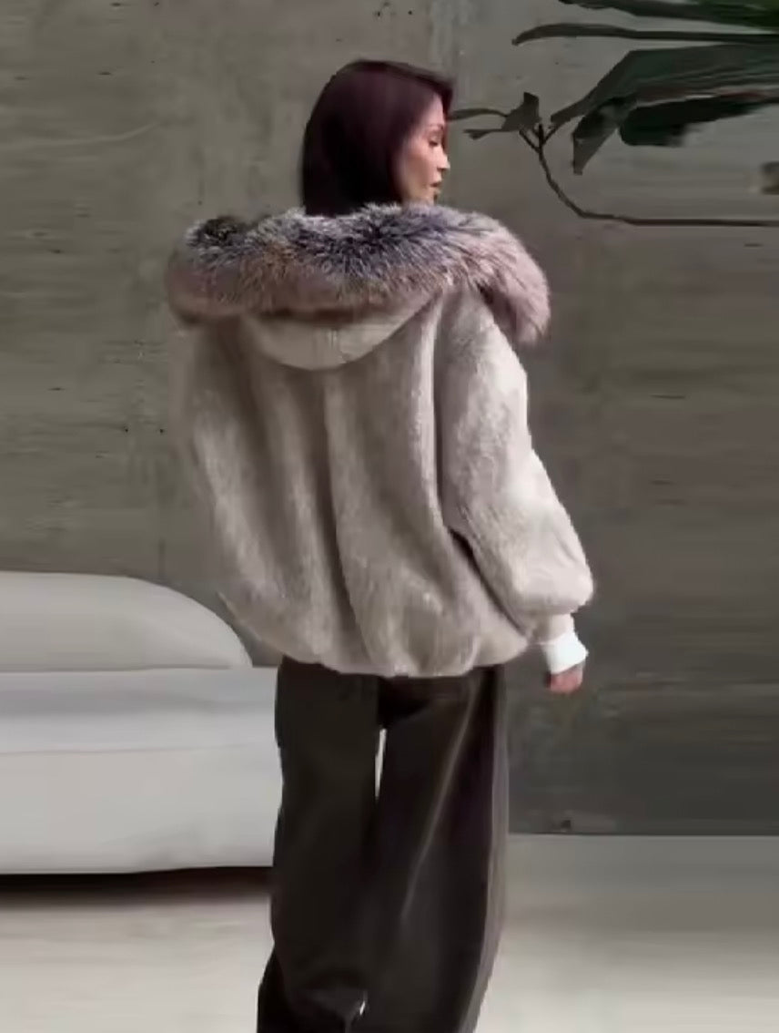 Parka corto in lana con maxi collo ecopelliccia - Kagrika