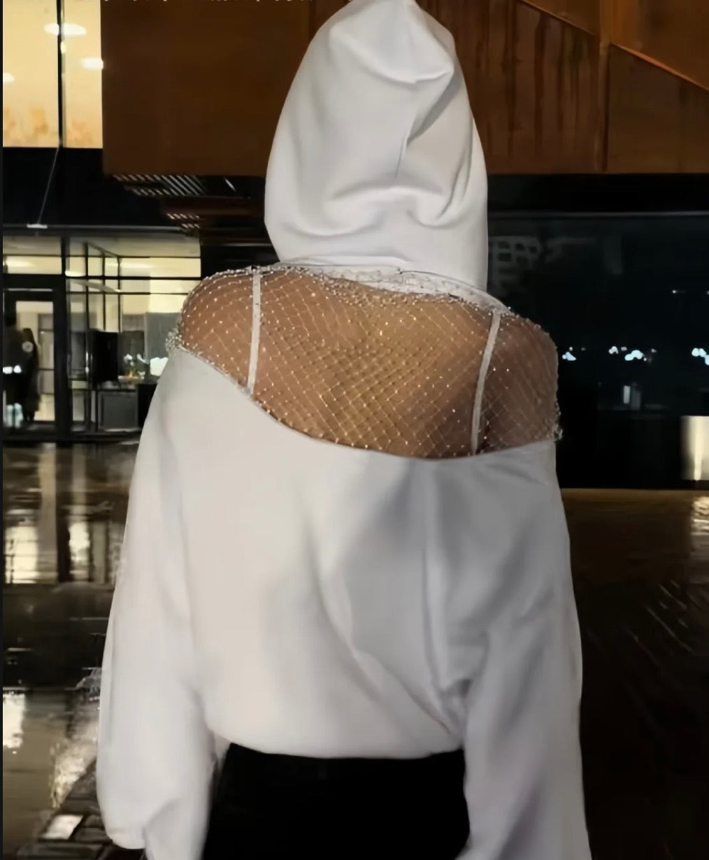 Felpa Spalle Strass Trasparente con inserti gioiello