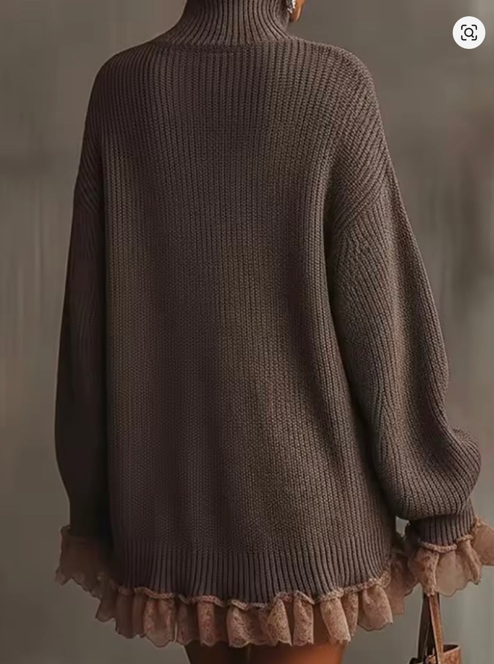 Cardigan-Dress Oryetta con bordo in pizzo e collo alto