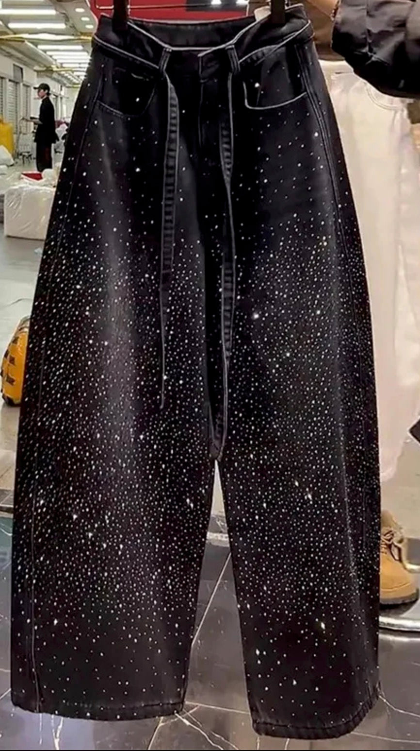 Jeans Baggy Donna Constellations a Gamba Larga con Strass All-Over