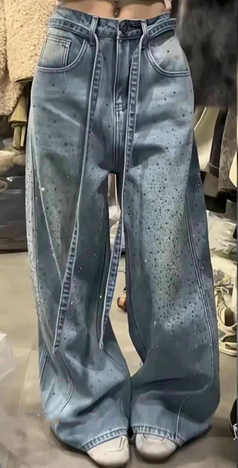 Jeans Baggy Donna Constellations a Gamba Larga con Strass All-Over