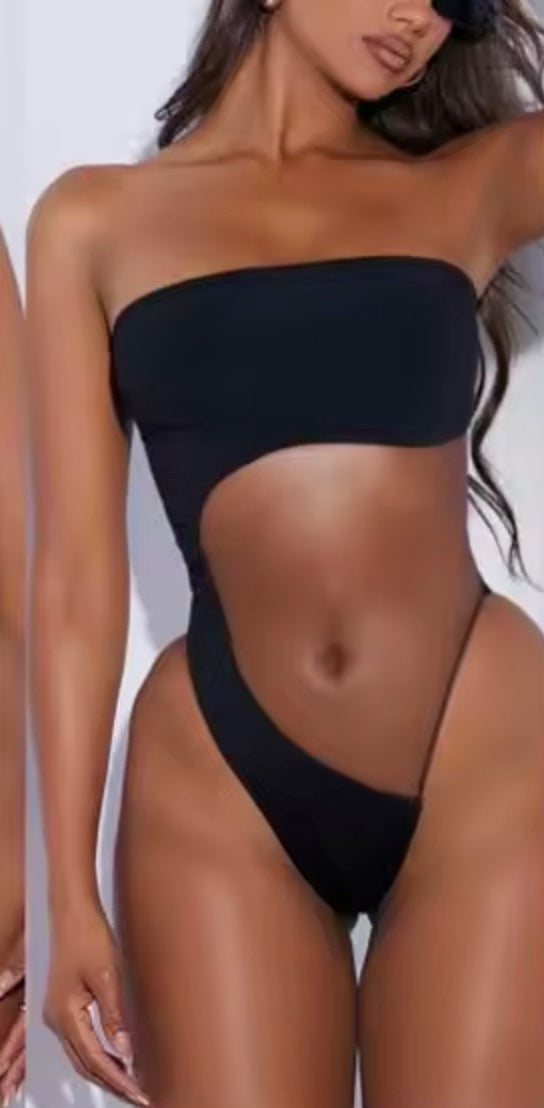 Monokini-body in lycra e tulle effetto nude look