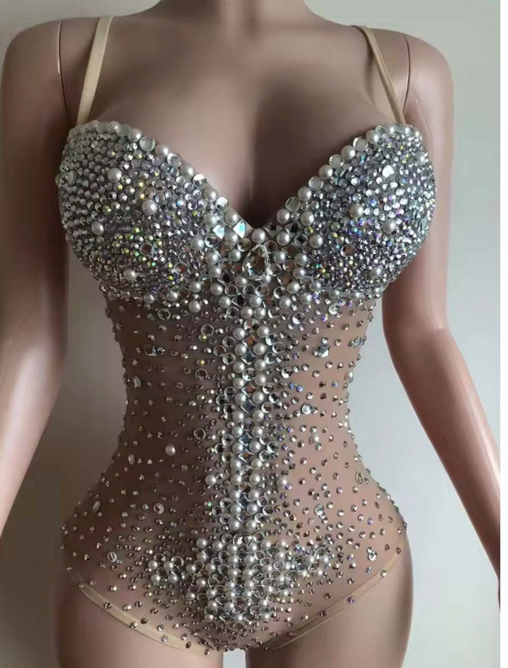 Body in tulle trasparente con strass e coppe push up Body Nude Luxury