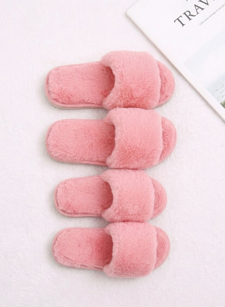 Ciabattine peluches mamma bimba salmone dettaglio pelo interno — Dream Shop