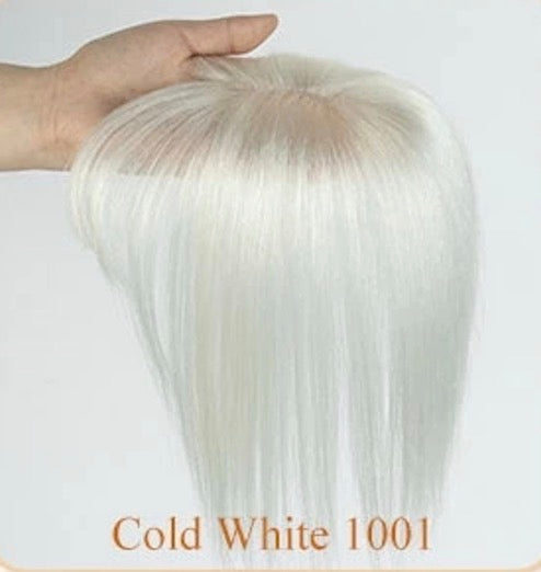 Topper à frange cheveux naturels blanc platine 1001 en main | Dream Shop