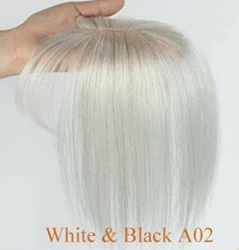 Topper à frange cheveux naturels gris perle A02 en main | Dream Shop