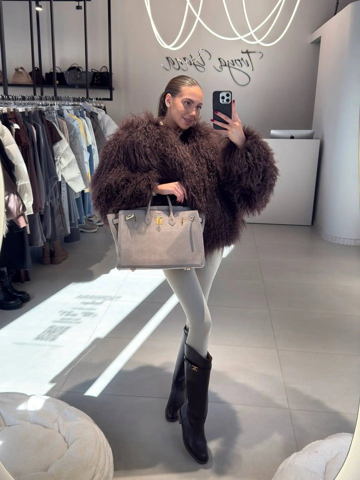 Pelliccia riccia Quatyr Giacca in eco pelliccia mongolia effetto pelo lungo riccio