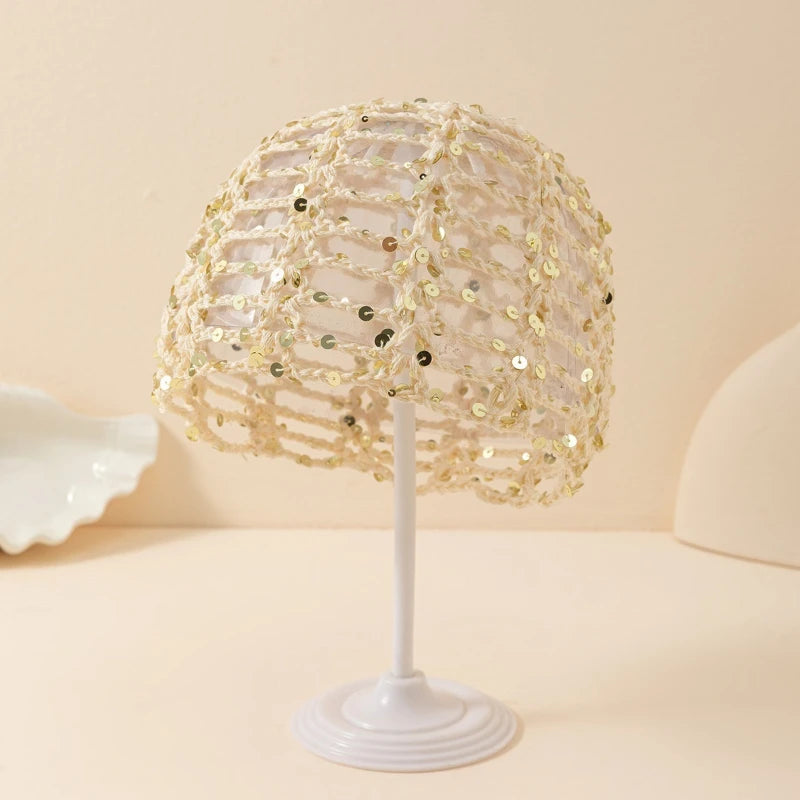 Papalina strass all'uncinetto avorio con paillettes dorate | Dream Shop