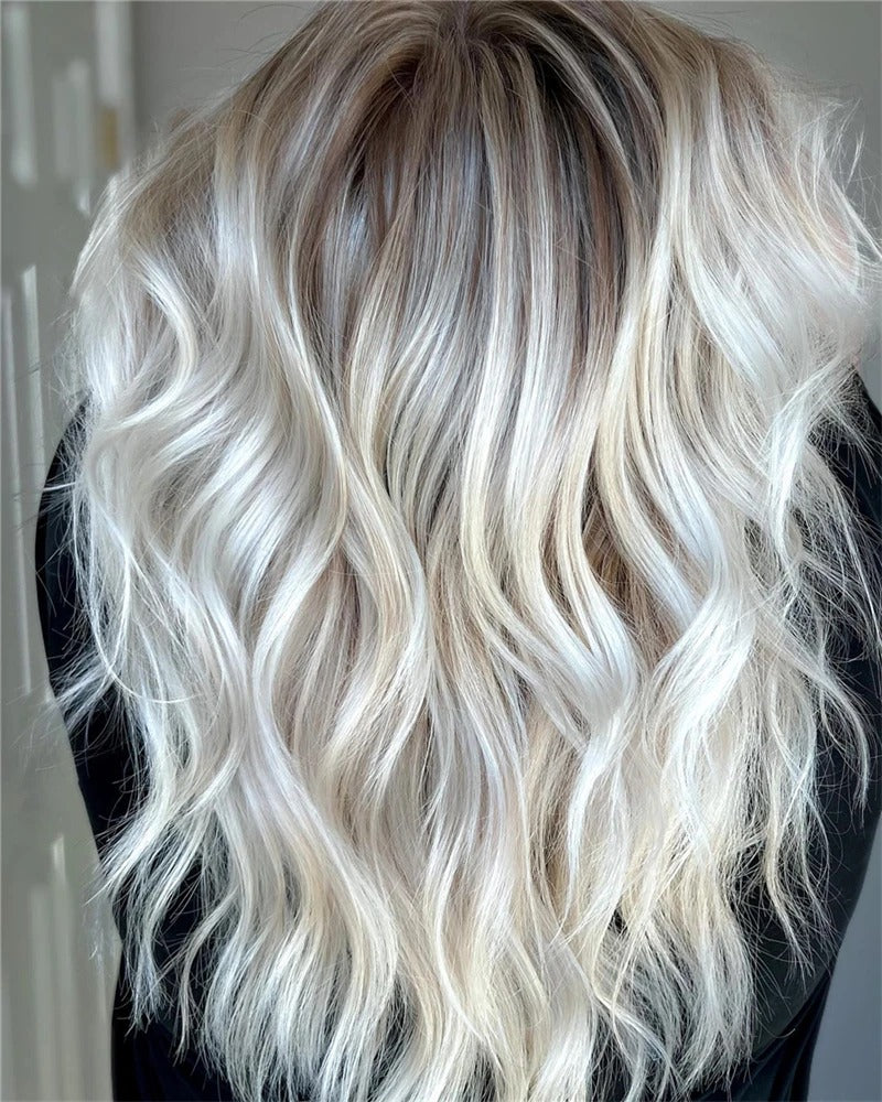 Parrucca balayage onde morbide balayage biondo platino vista posteriore | Dream Shop