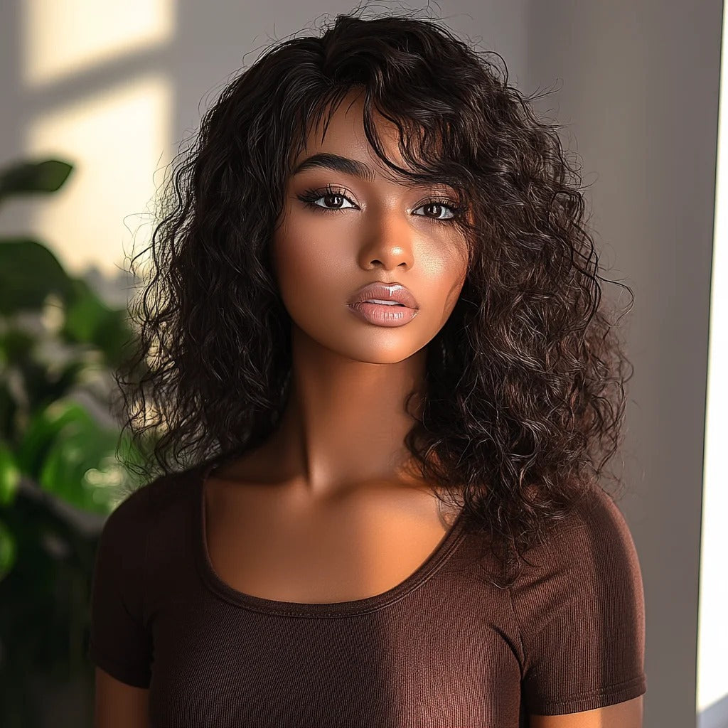 Beach wave human hair wig waves and bangs | Dream Shop