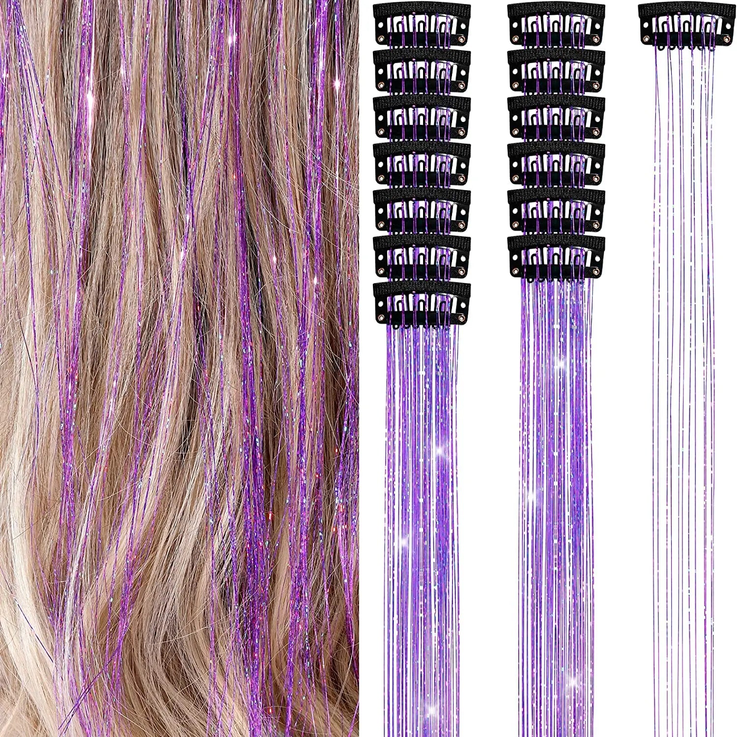Extension Glitter-Star con 12 clip effetto luce per capelli