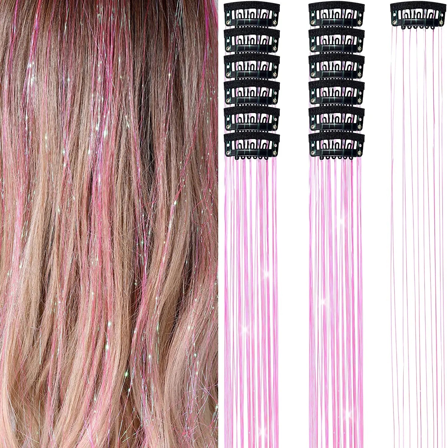 Extension Glitter-Star con 12 clip effetto luce per capelli