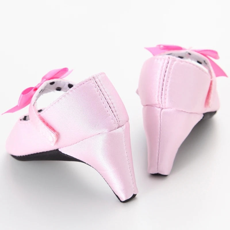 Scarpine neonata tacco rosa profilo con tacchetto | Dream Shop
