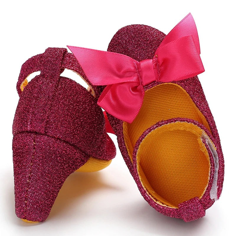 Scarpine neonata tacco bordeaux dettaglio fiocco in raso | Dream Shop