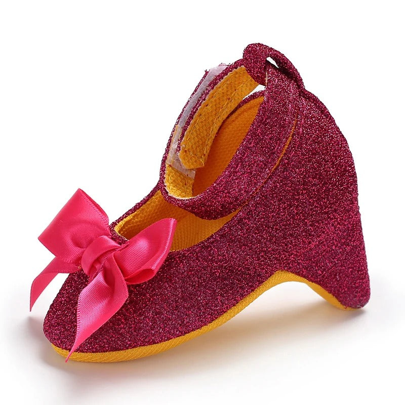Scarpine neonata tacco bordeaux glitter profilo | Dream Shop