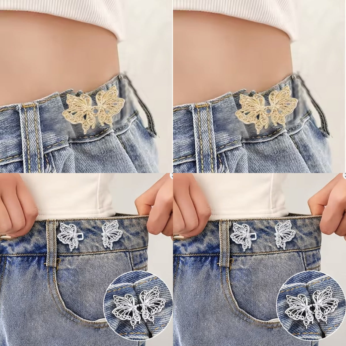 Set 4 clips stringi vita Farfalla filigrana — 2 coppie oro e 2 argento | Dream Shop