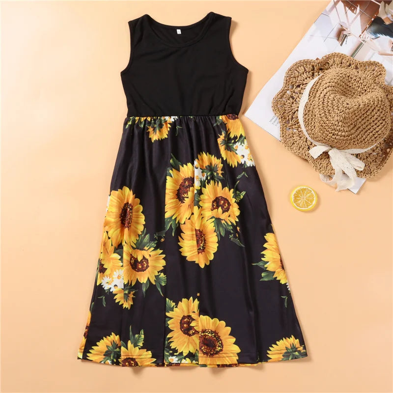 Coordinato mamma figlia Sunflower — abito girasole nero vista distesa | Dream Shop