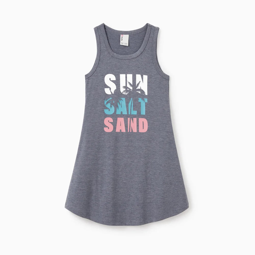 Coordinato famiglia Sun Salt Sand — vestito bambina senza maniche grigio | Dream Shop