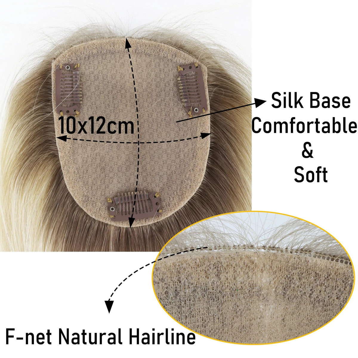 Long balayage human hair topper 10x12 silk base with clips | Dream Shop