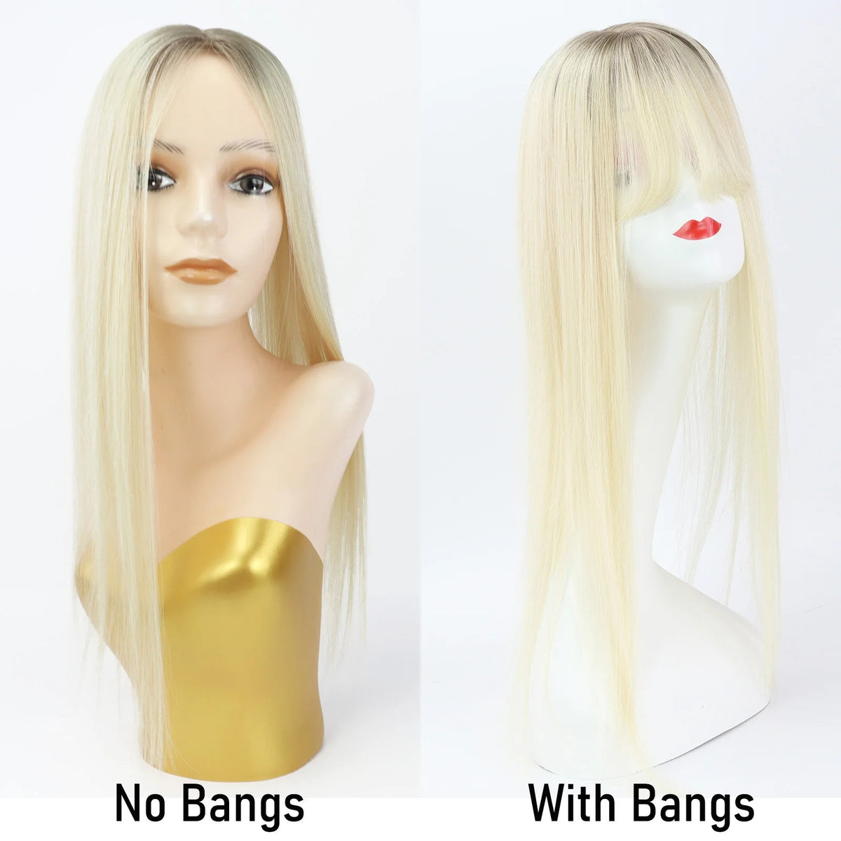 Long balayage human hair topper version with and without bangs | Dream Shop