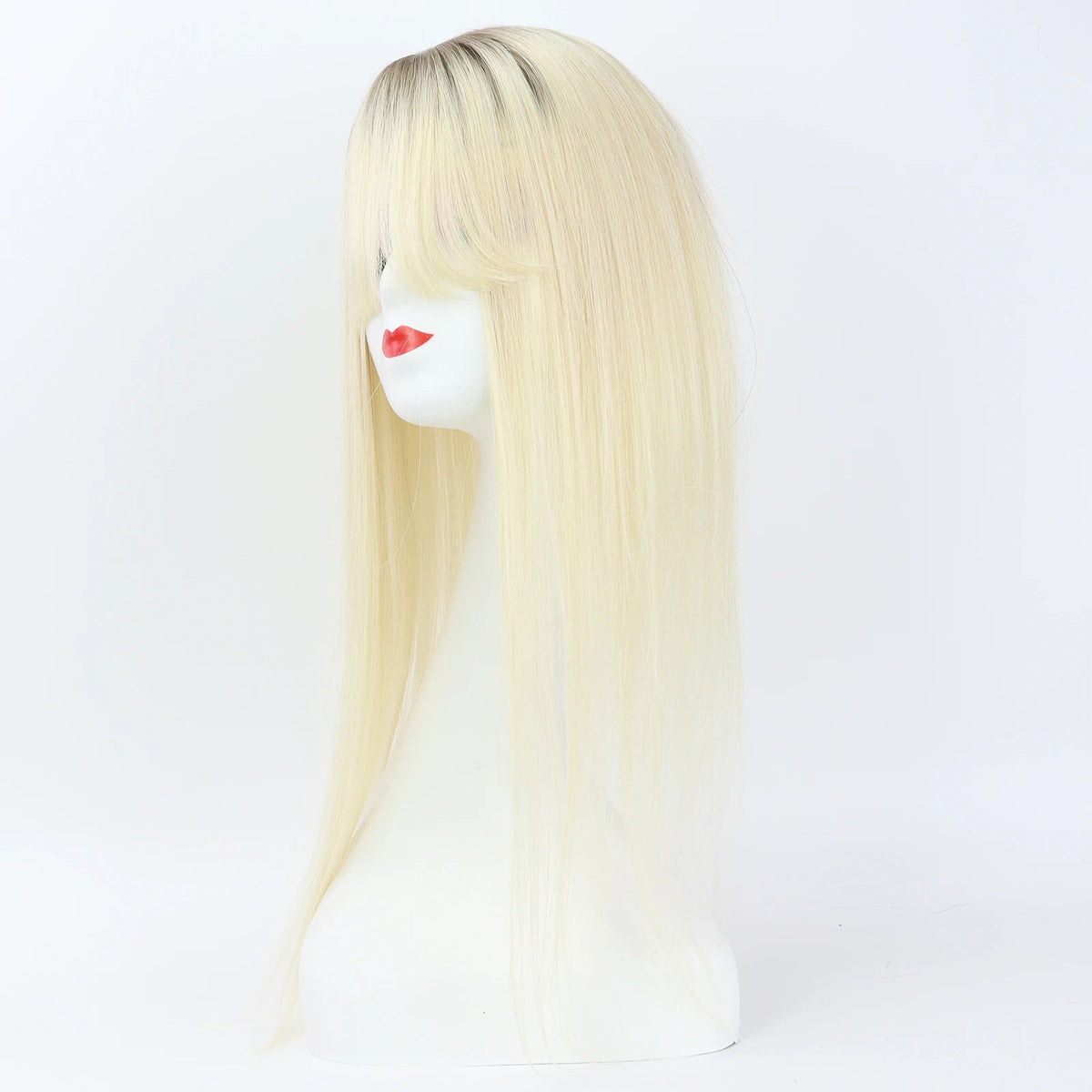 Long balayage human hair topper light bangs on mannequin | Dream Shop