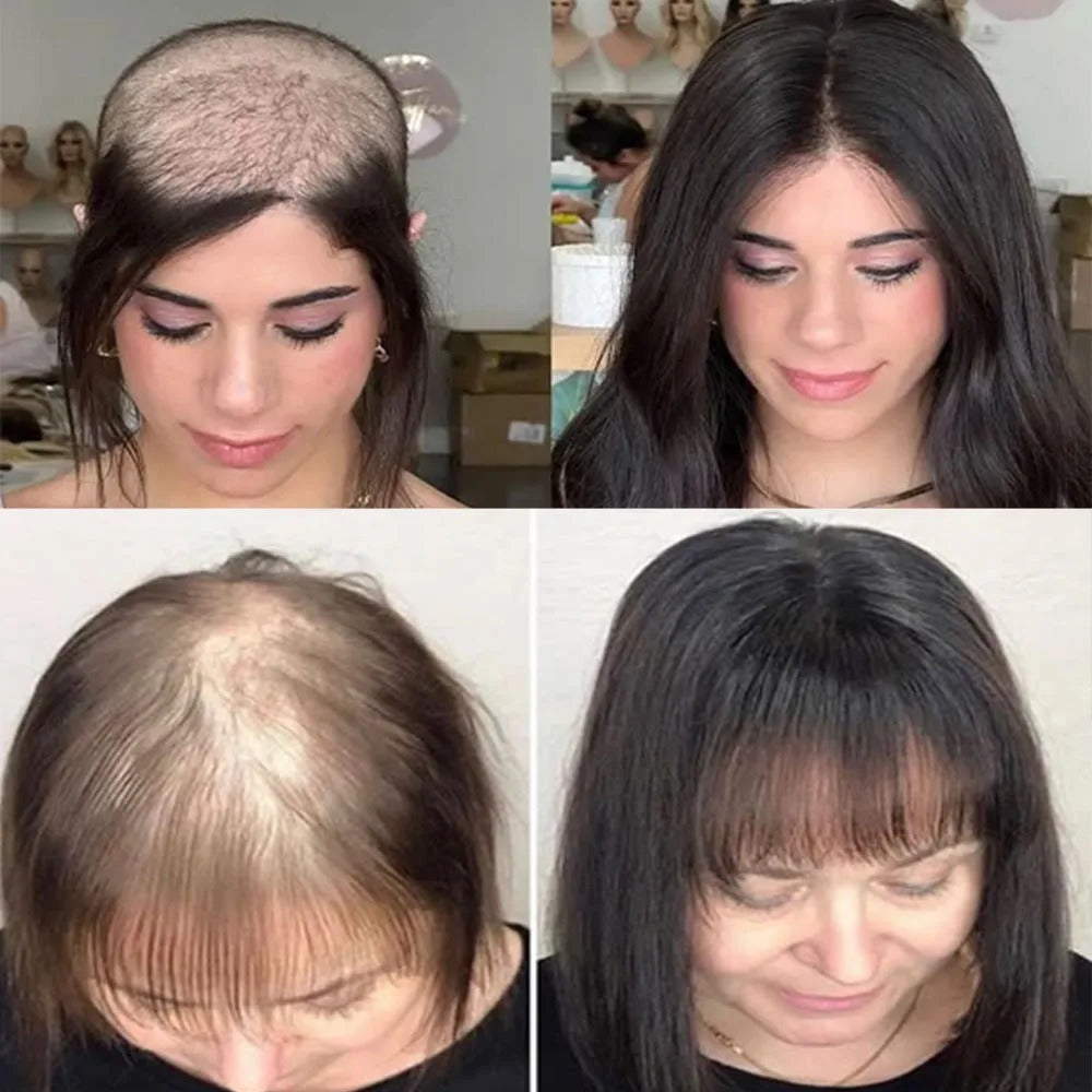 Topper cheveux naturels longs ondulés avant et après couvrance | Dream Shop