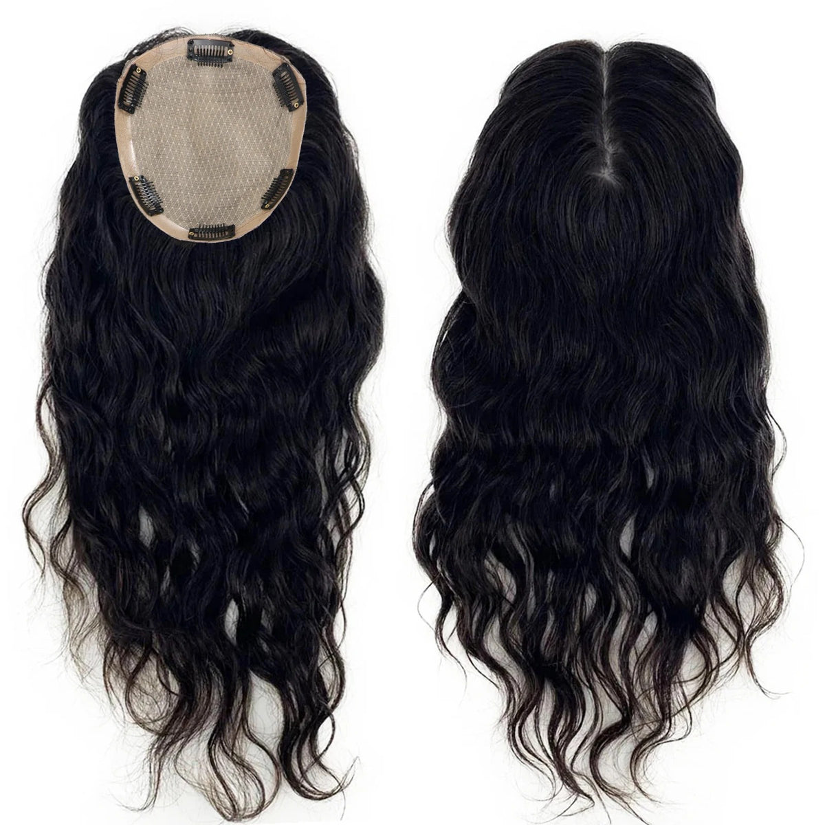 Topper cheveux naturels longs ondulés base avec clips et longueur | Dream Shop