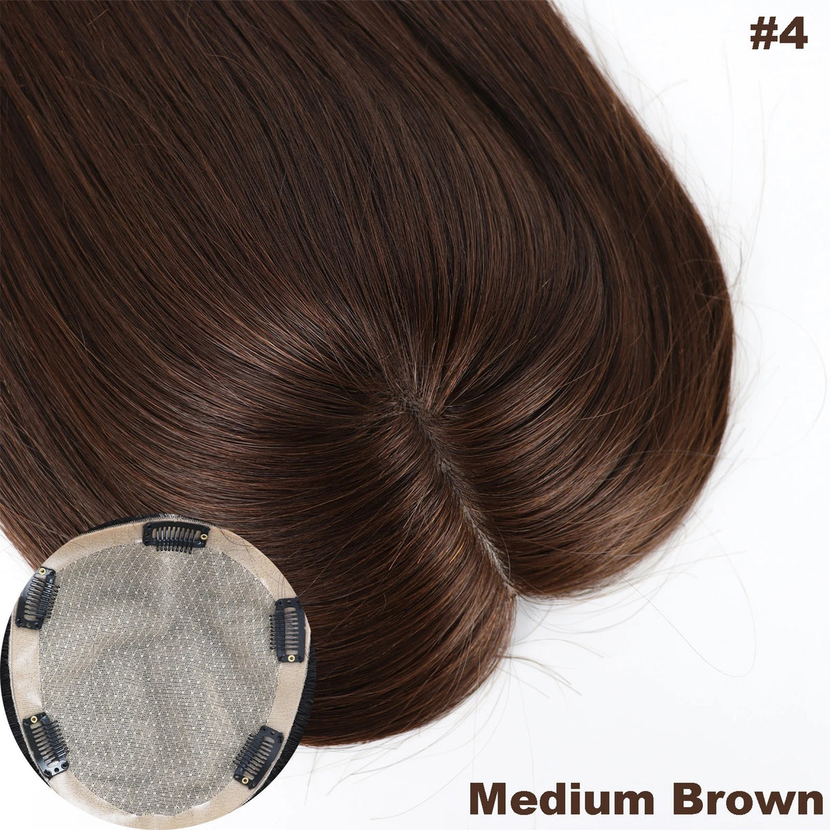 Topper cheveux naturels longs ondulés couleur châtain moyen | Dream Shop