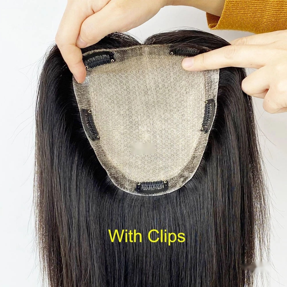 Topper cheveux naturels longs ondulés base avec clips | Dream Shop