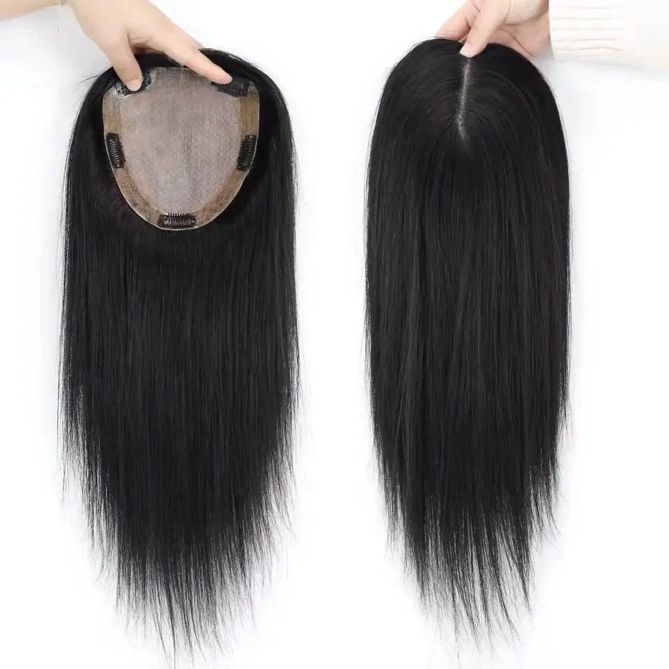 Topper cheveux naturels longs ondulés noir lisse avec base | Dream Shop