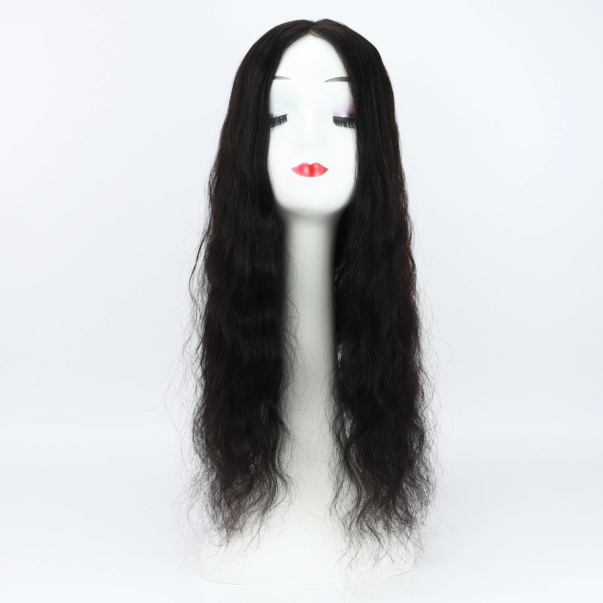 Topper cheveux naturels longs ondulés ondulé noir sur mannequin | Dream Shop