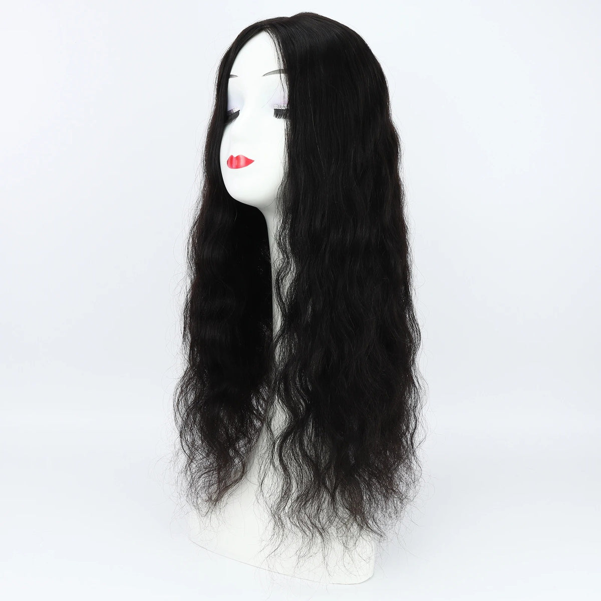 Topper cheveux naturels longs ondulés vue de côté mannequin | Dream Shop