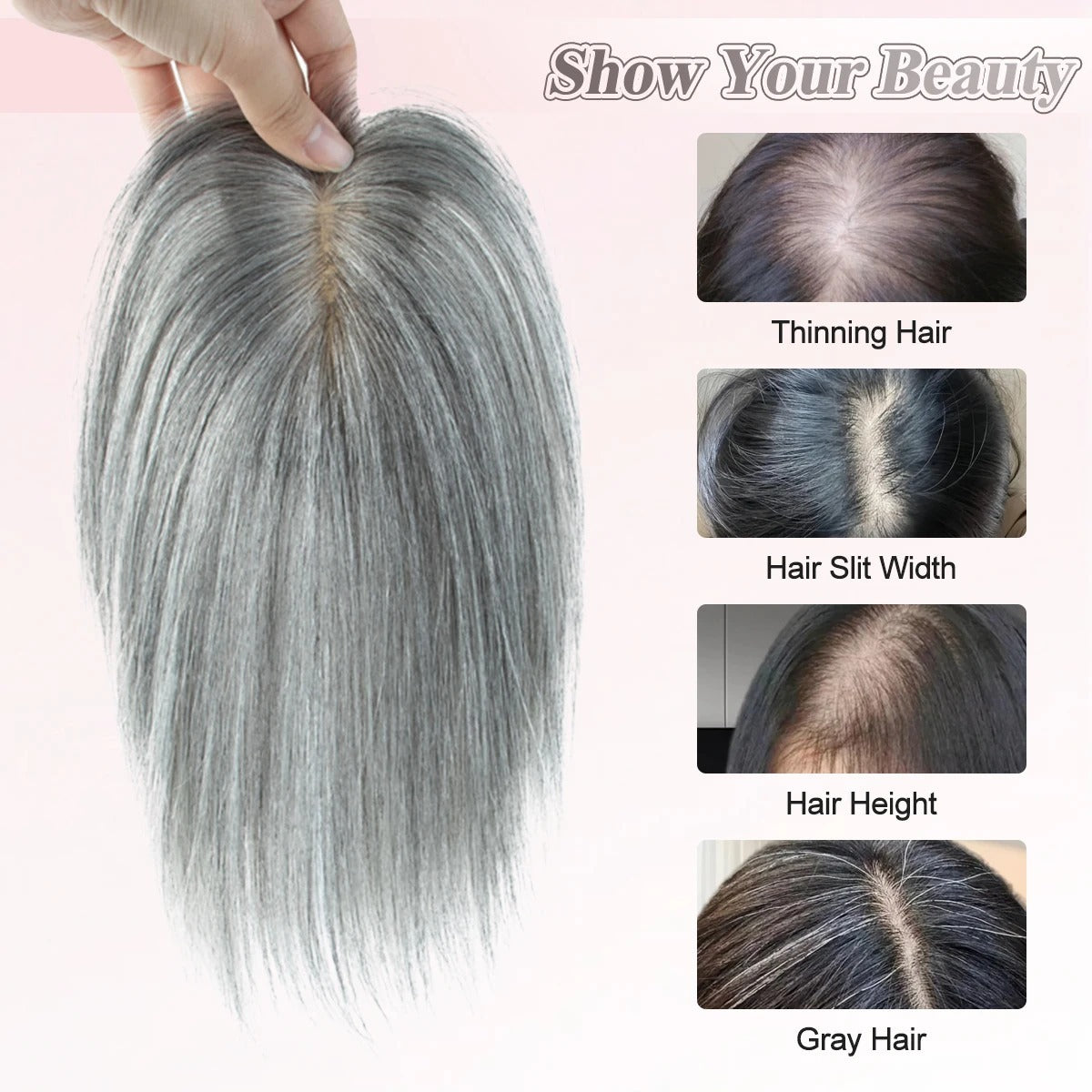 Human hair topper for grey hair covers grey roots | Dream Shop