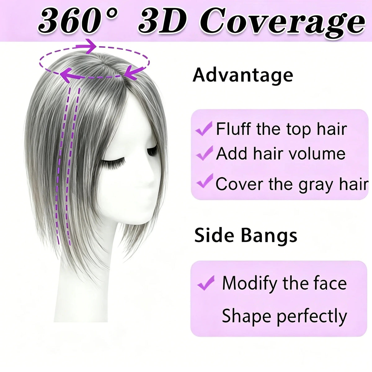 Human hair topper for grey hair 360 degree 3D coverage | Dream Shop