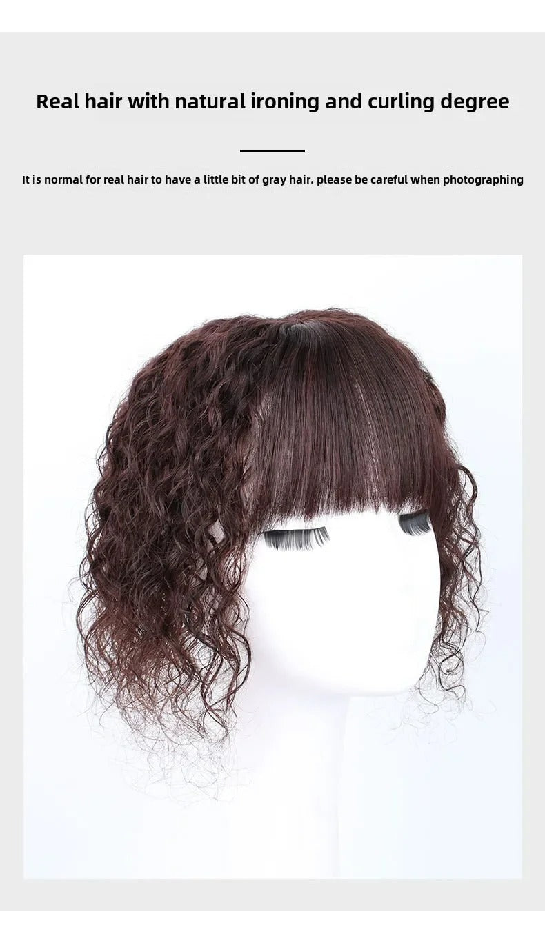 Topper cheveux naturels bouclés bouclé avec frange sur mannequin | Dream Shop