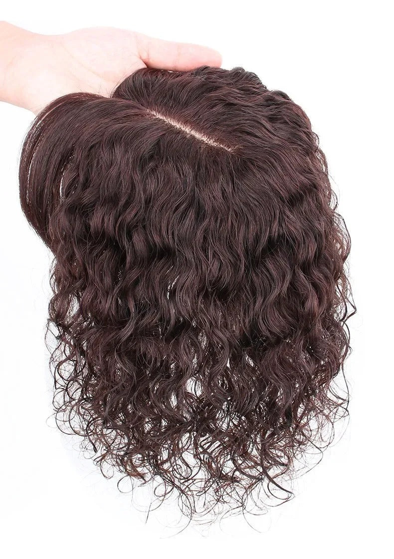 Topper cheveux naturels bouclés bouclé châtain de côté | Dream Shop