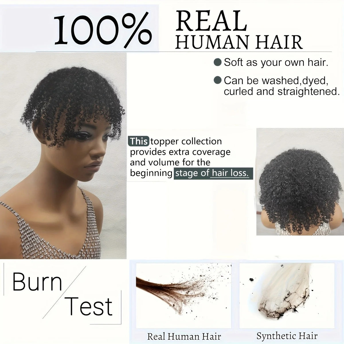 Afro curly human hair topper human hair test | Dream Shop