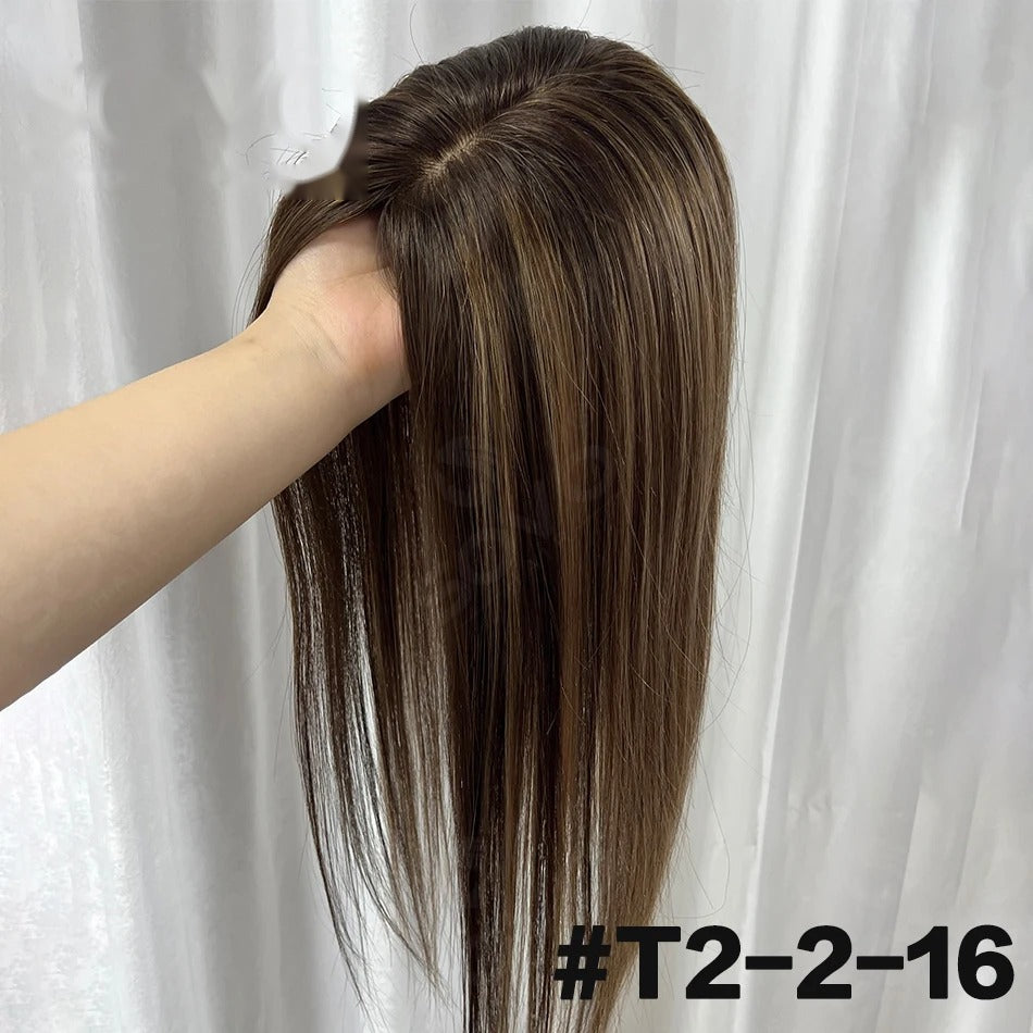 Topper mèches cheveux naturels châtain mèches blondes | Dream Shop