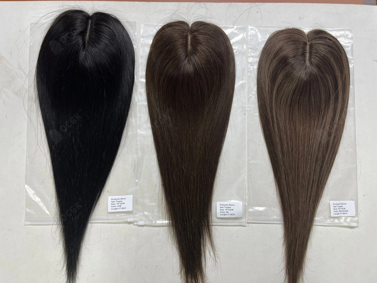 Topper mèches cheveux naturels noir et châtains lisses | Dream Shop