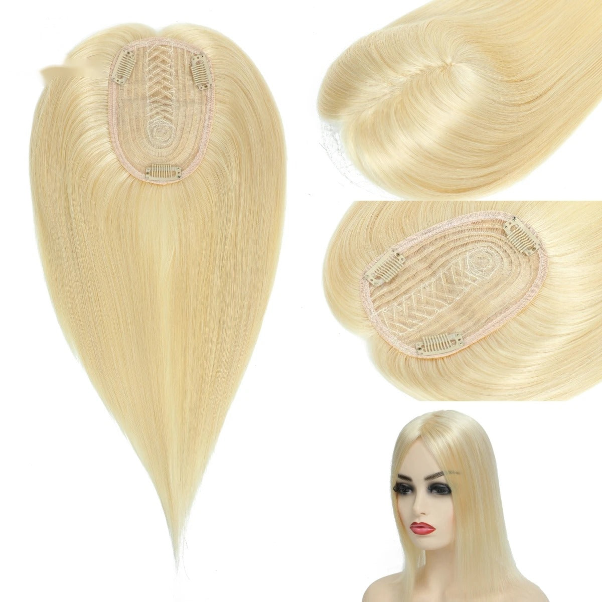 Topper mechas a contraste rubio claro vista de base y clips | Dream Shop