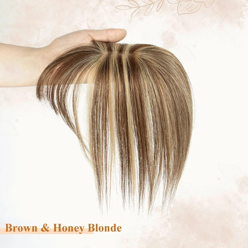 Topper avec frange cheveux naturels châtain mèches miel | Dream Shop