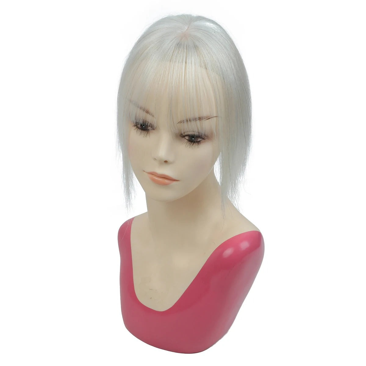 Topper avec frange cheveux naturels blanc sur mannequin | Dream Shop