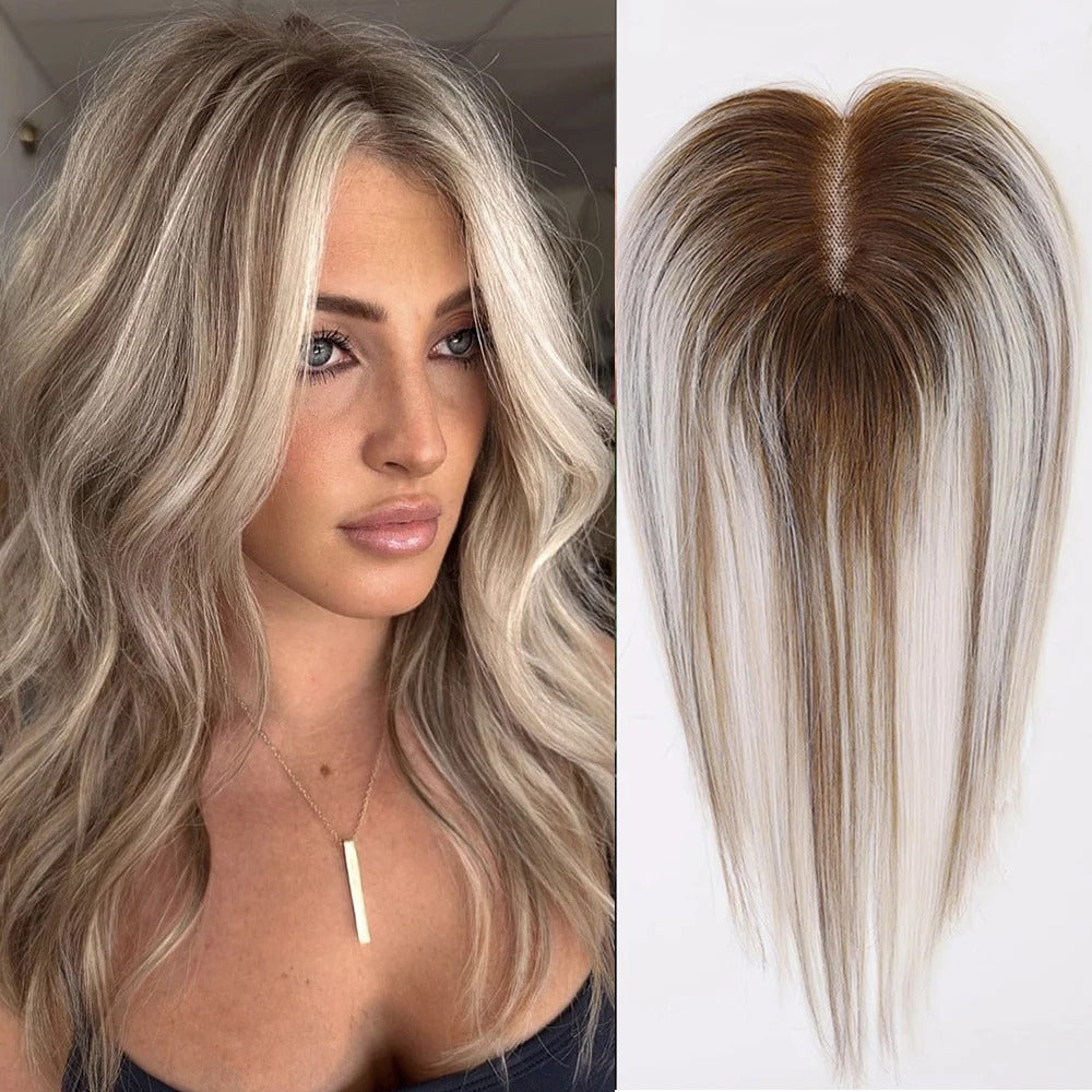 Topper sfumato ombré biondo ghiaccio mèche indossato | Dream Shop