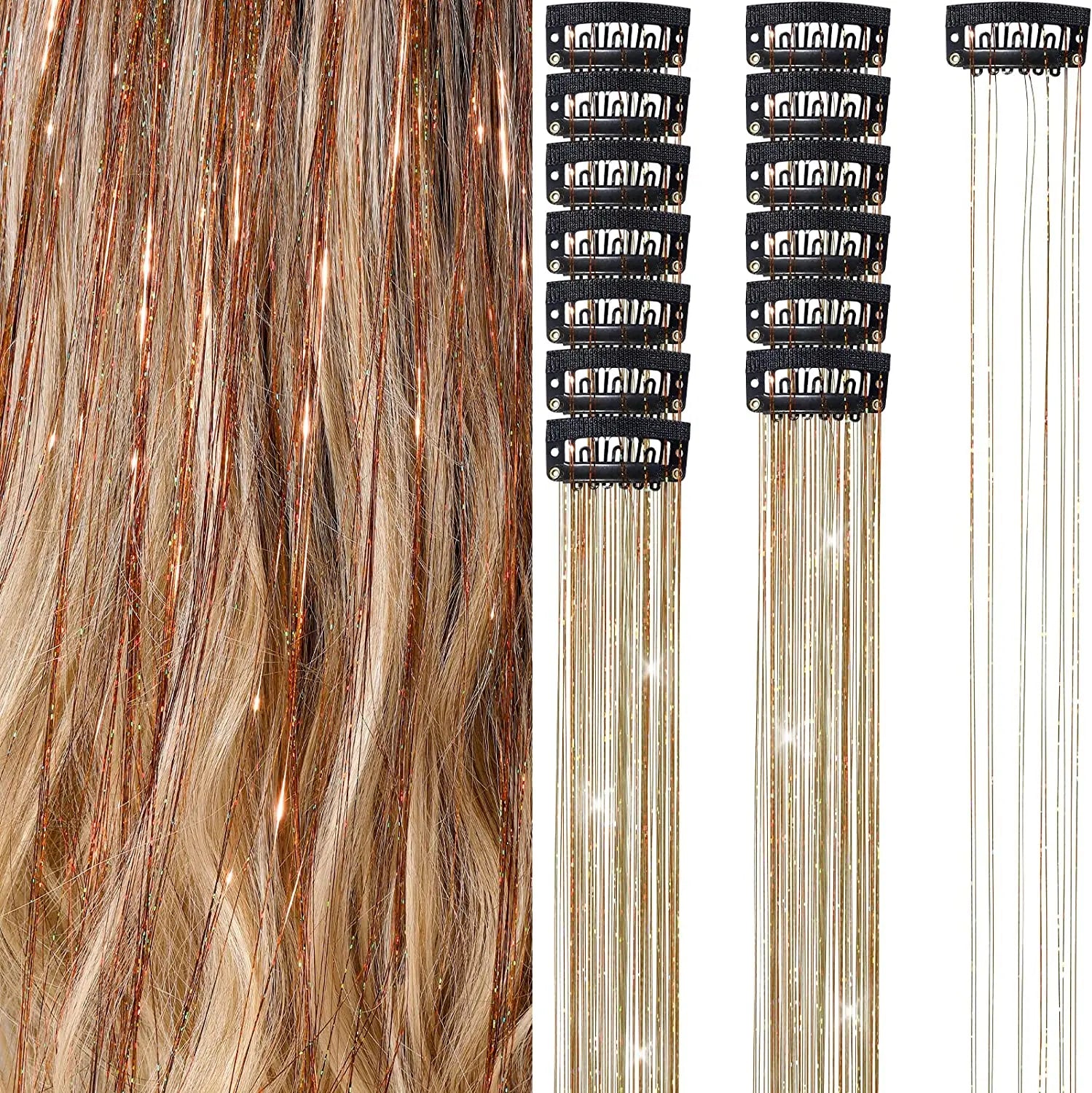 Extension Glitter-Star con 12 clip effetto luce per capelli
