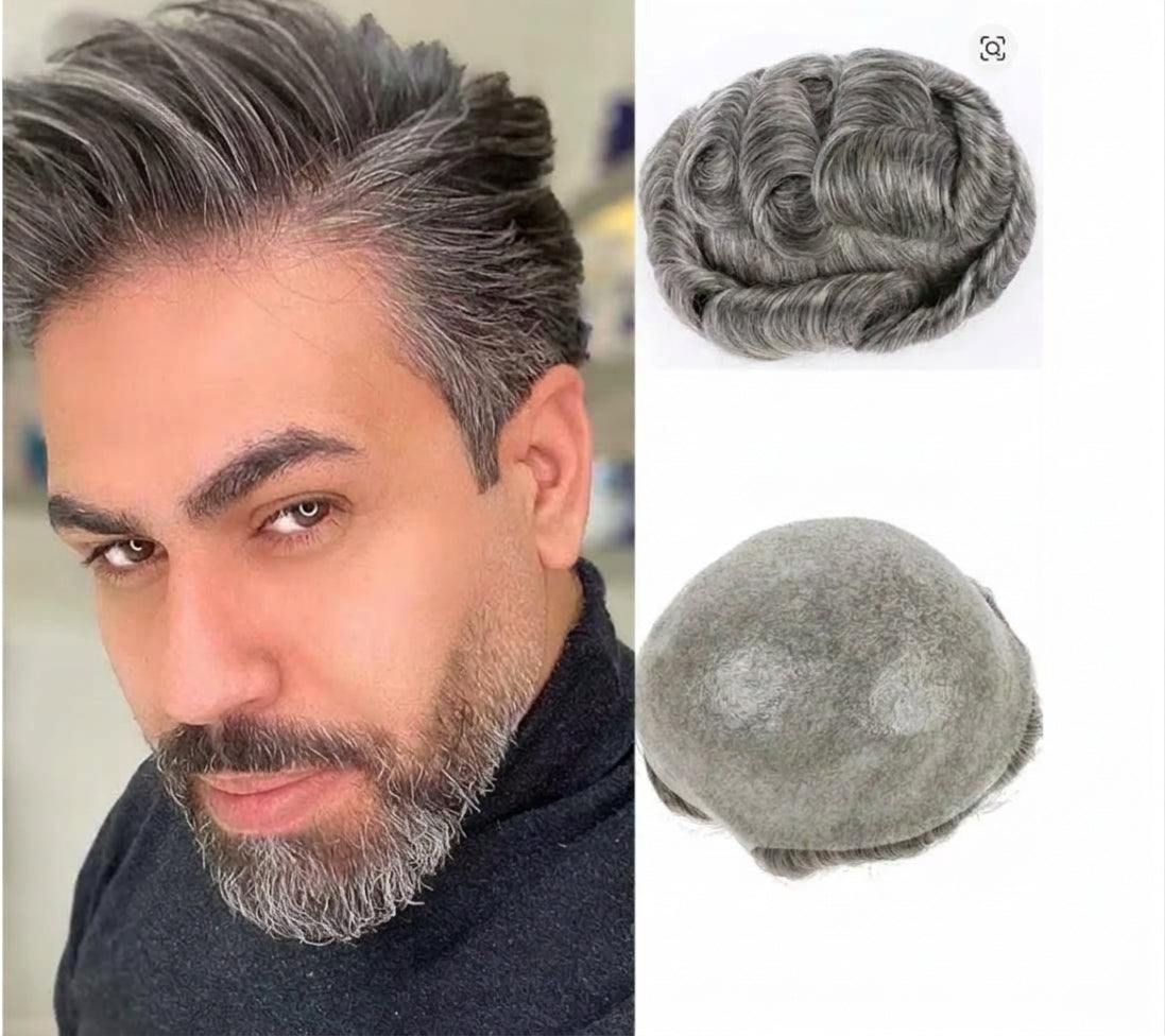 Complément capillaire homme cheveux naturels lisses
Prothèse peau fine doubles nœuds