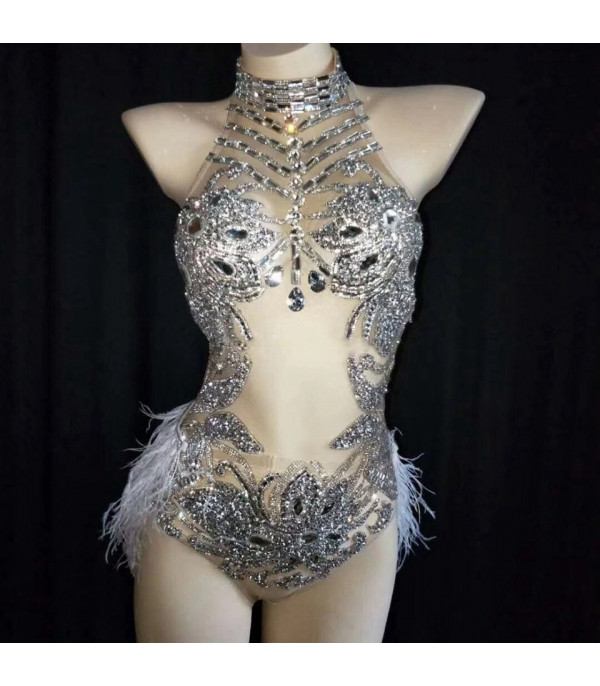 Amelia Rhinestone Silver Mirror Bodysuit