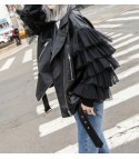 Faux leather flounce-tulle jacket