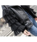 Faux leather flounce-tulle jacket