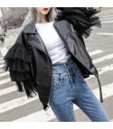 Faux leather flounce-tulle jacket